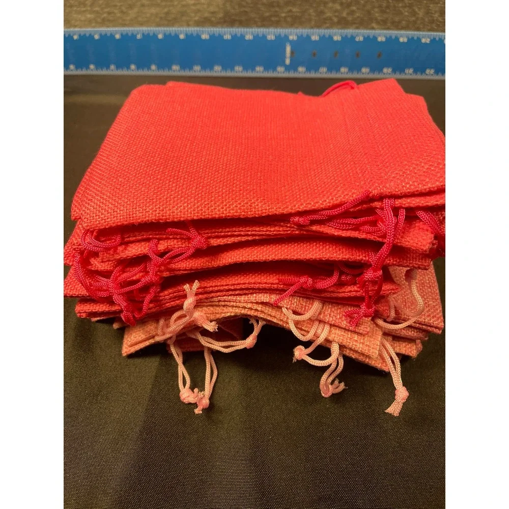 30Set Pink Burlap Heart Drawstring Gift Bags Lot Small Wedding Favor Pouches 5x7